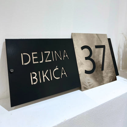 Metalni natpis za adresu iz tri dijela inox ploce