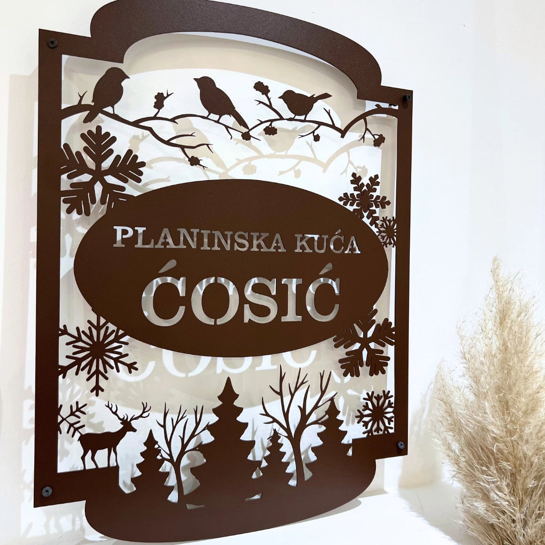 Metalni natpis za adresu smedja boja