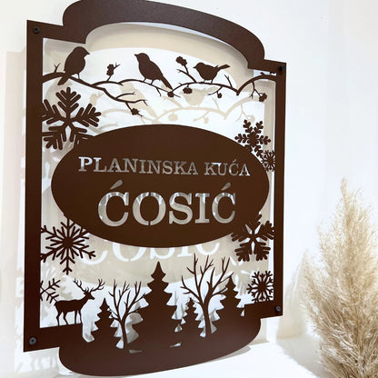 Metalni natpis za adresu smedja boja