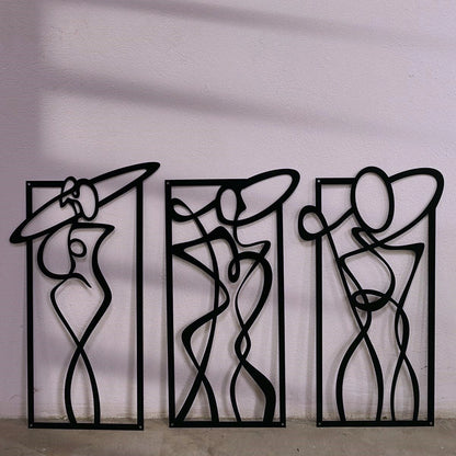 Metalna zidna dekoracija iz tri dijela apstrakt zene